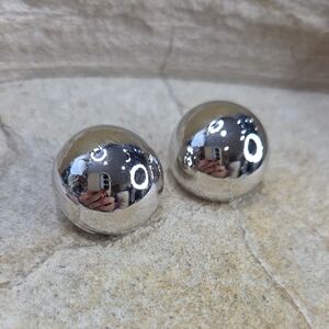 Vintage MONET Silver Sphere Earrings Soft Clip